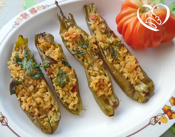 Barchette di peperoni ripieni di risotto