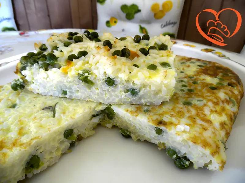 Frittata di riso e piselli al forno