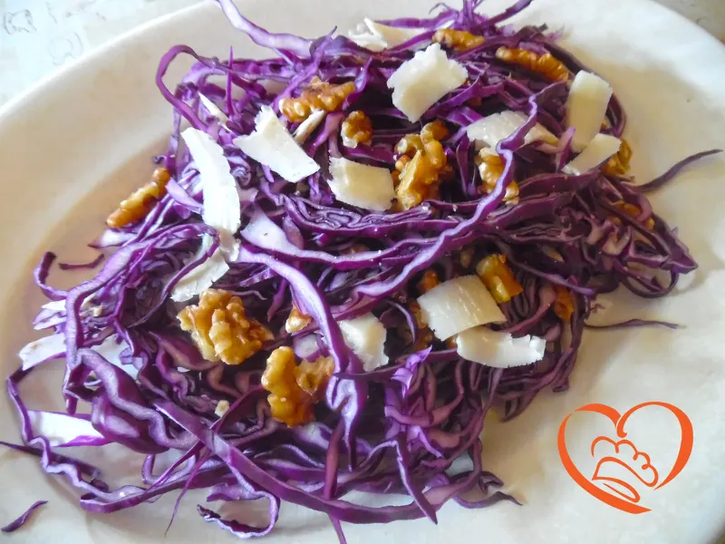 Insalata con cavolo cappuccio rosso, noci e Parmigiano