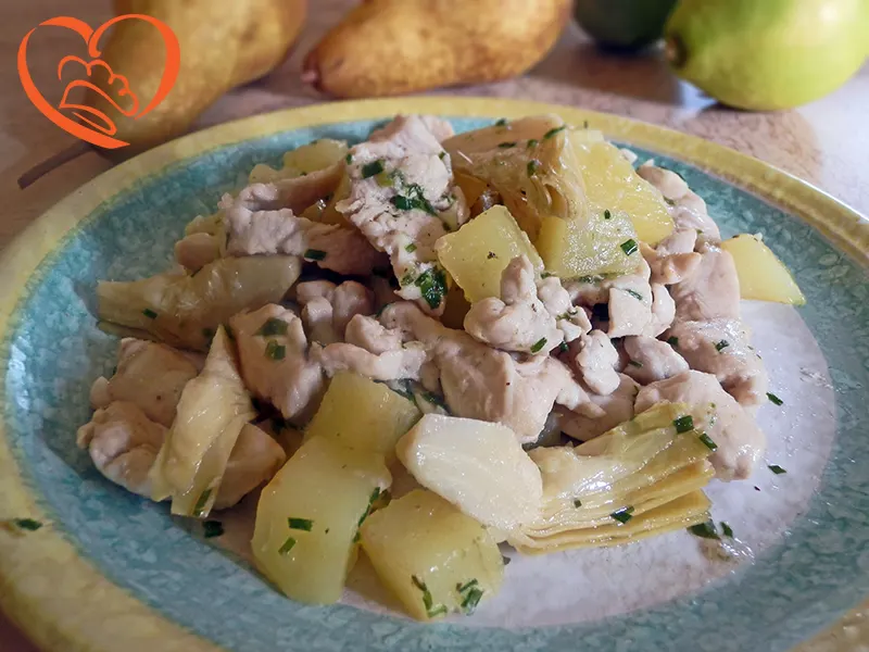Pollo, carciofi e patate