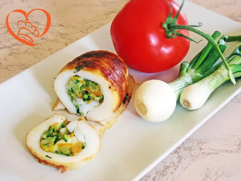 Seppie ripiene arrostite con verdure miste