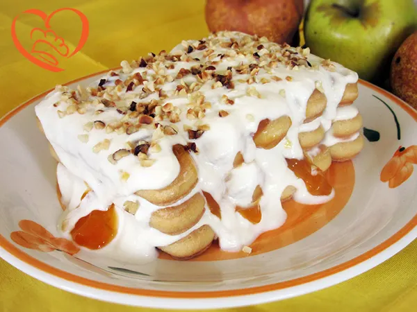 Mattonella con savoiardi, crema yogurt e marmellata di albicocche